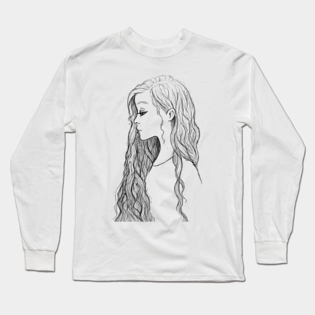 long hair cartoon girl Long Sleeve T-Shirt by OddityArts